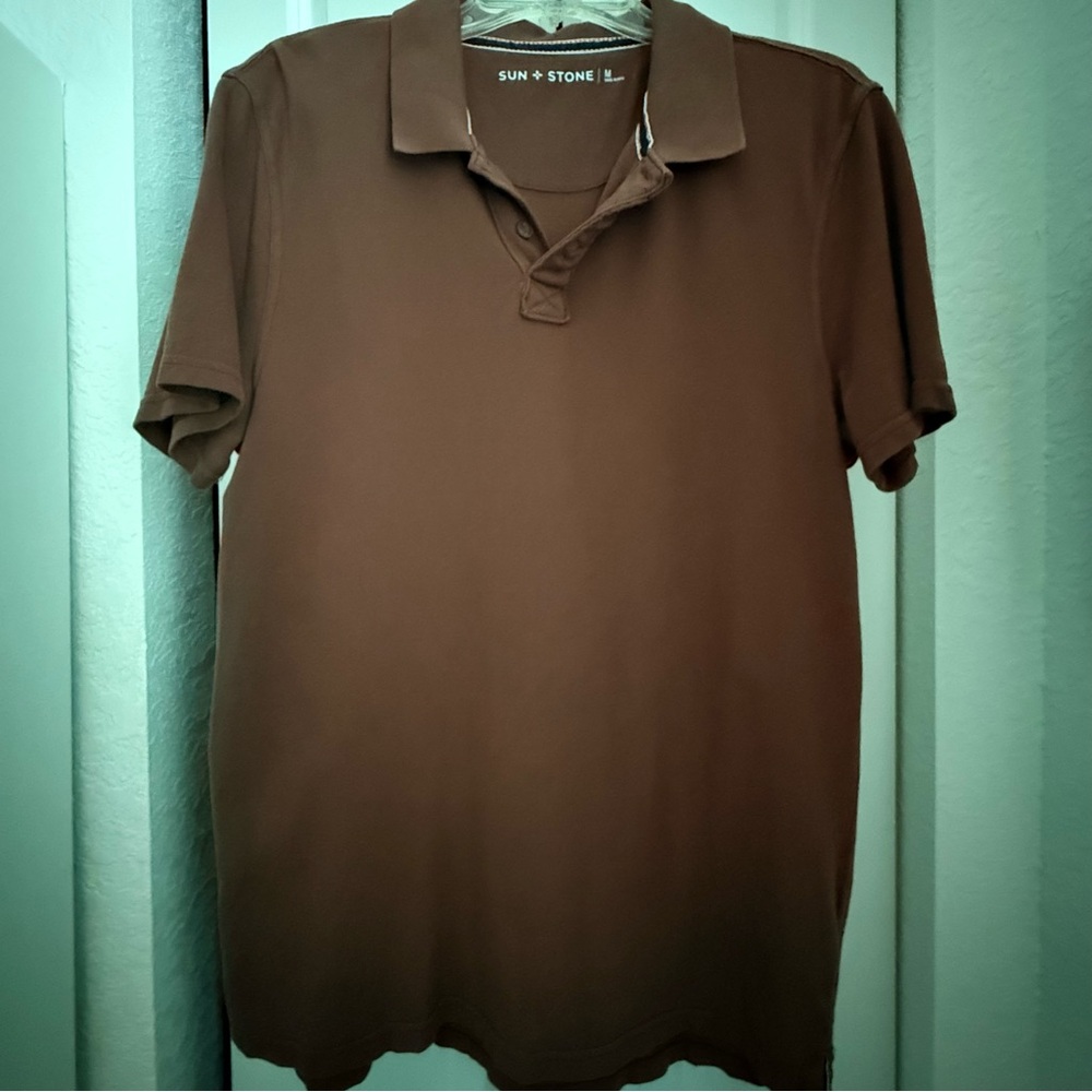 Sun + Stone Men's Brown Polo Shirt EUC